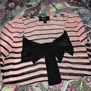 BCX pink and Black Striped Blouse with Bow